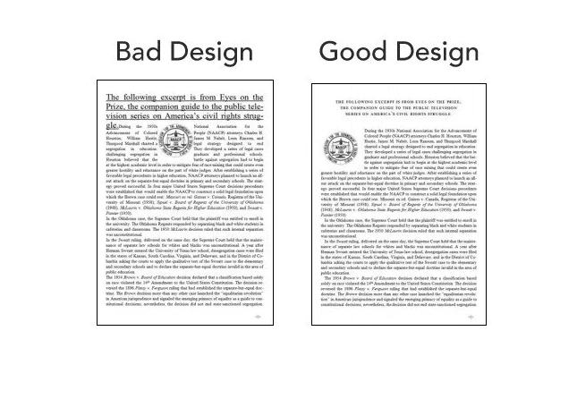«Плохой текст» (слева) и «хороший текст» (справа). Отличается только оформление