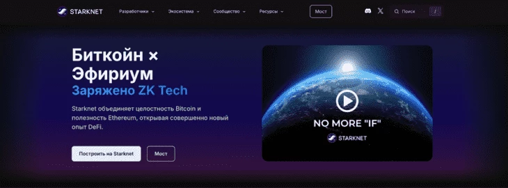 Интерфейс официального сайта Starknet