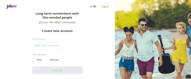 Jolly.me, registration page