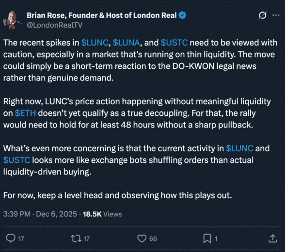 Пост в Х криптоэксперта Брайана Роуз