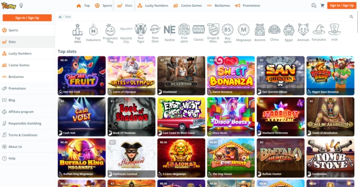 Пример слотов в Yesplay Affiliates