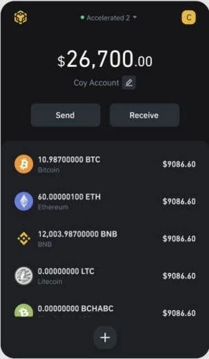 Кошелек Binance с криптоактивами, в том числе и ETH