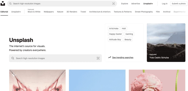 Unsplash home page