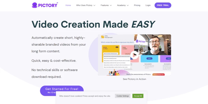 Главная страница Pictory.ai