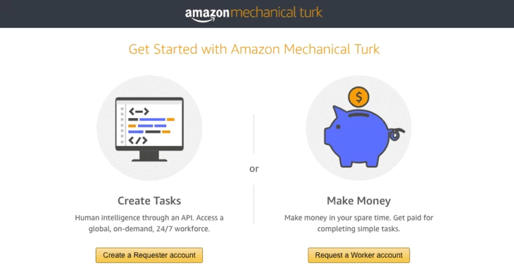 Amazon Mechanical Turk starter page