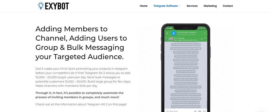 Главная страница сайта с сервисом Telegram Kit 2 - сервиса для инвайтинга в Телеграм