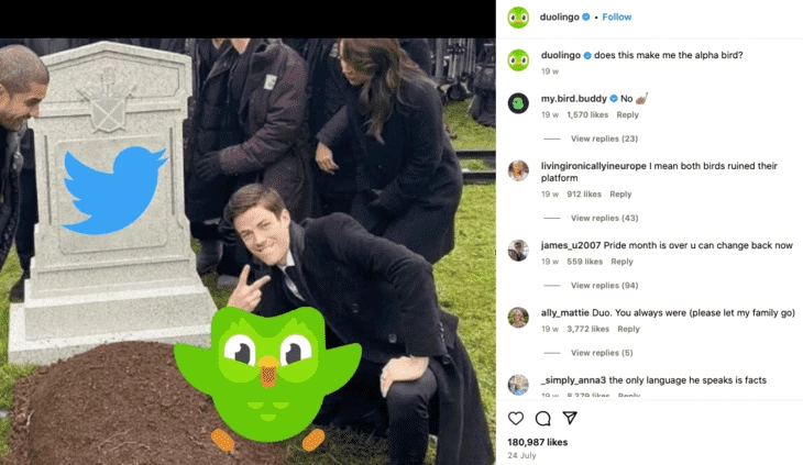Duolingo is joking about a new Twitter (X) logo
