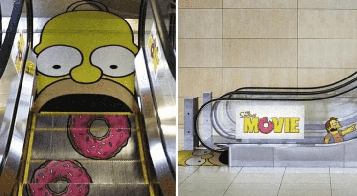 The Simpsons movie ad on the escalator