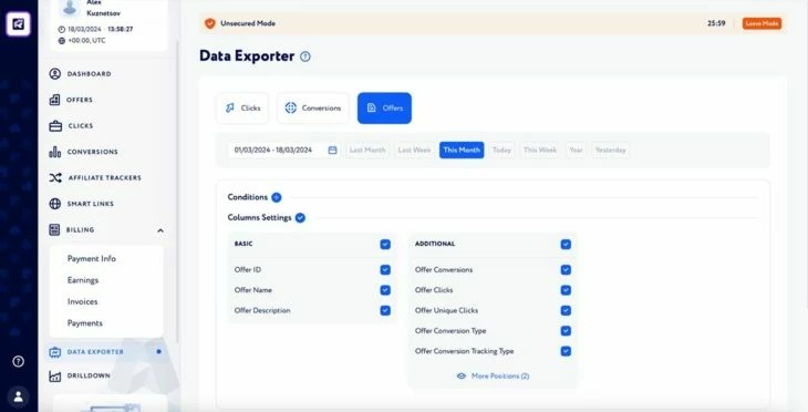 Раздел «Data Exporter»