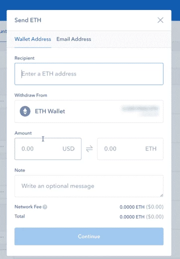 Coinbase: окно перевода активов