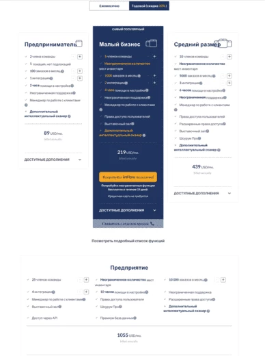 Тарифный план ПО InFlow