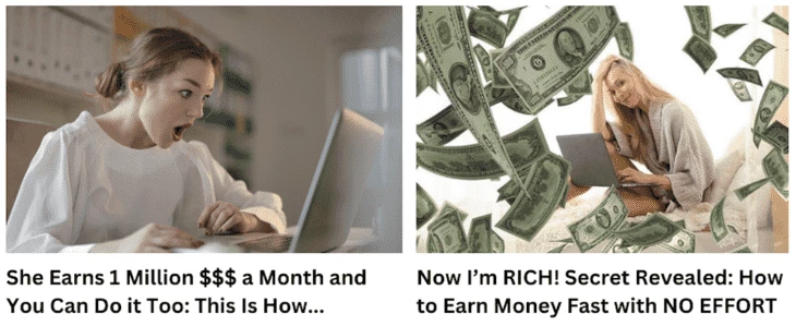 Examples of teaser ads on making a quick buck