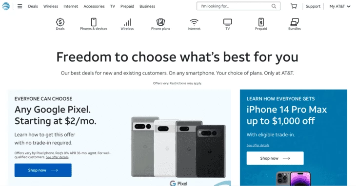 Интерфейс сайта AT&T