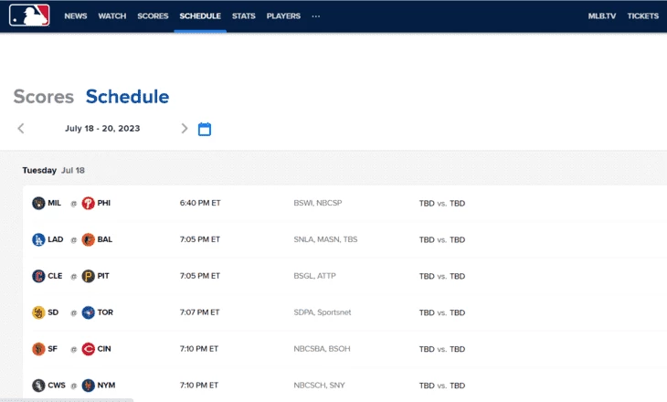 Расписание MLB