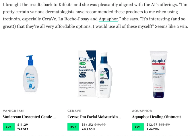Native ad example with a mix of storytelling, technology and shopping recommendations