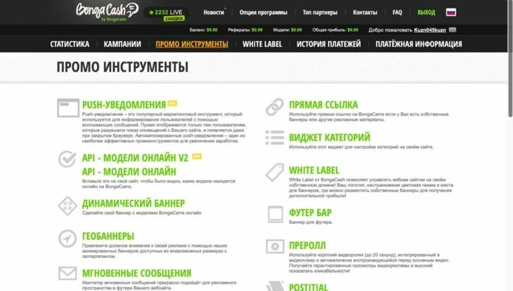 Раздел «Промоинструменты»