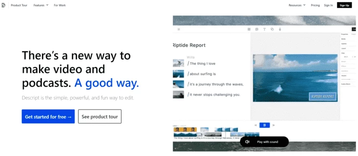 Descript home page