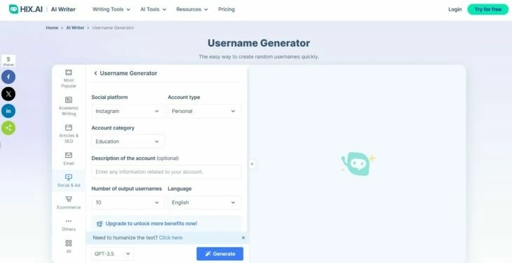 Hix.ai - онлайн-генератор текстов для Инстаграм