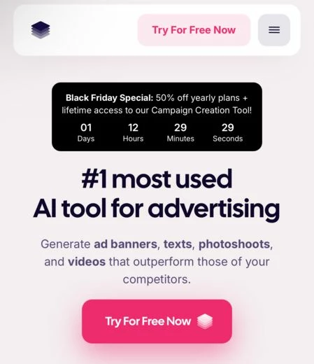 Стартовая страница AdCreative.ai