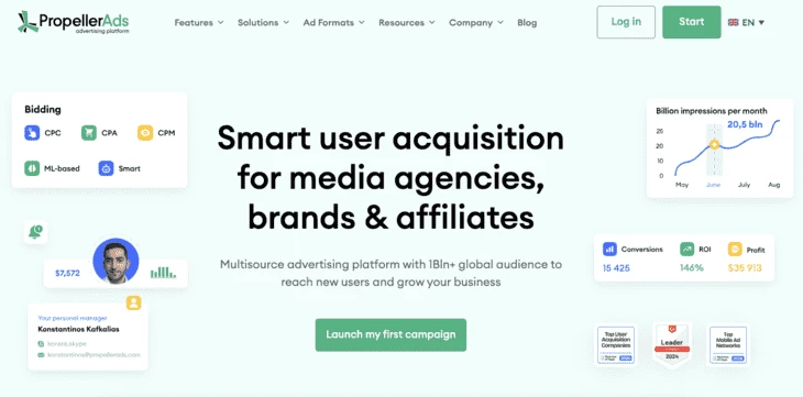 PropellerAds’ home page