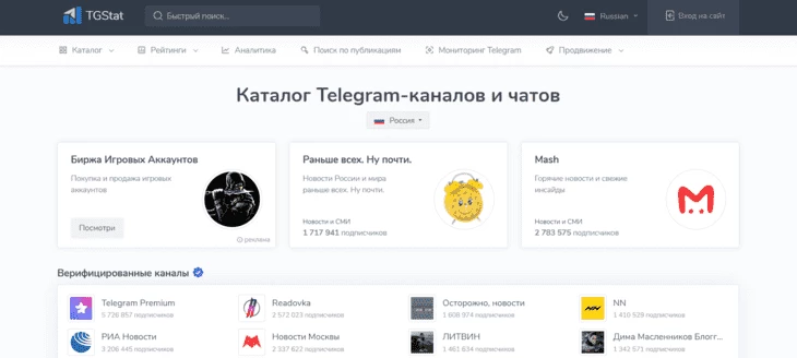 Главная страница TGStat