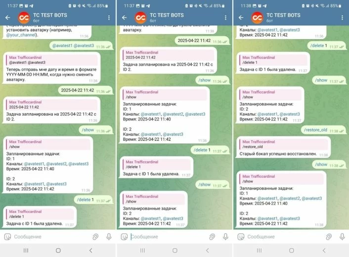 Пока часики тикают, быстренько проверяем функционал удаления задач и функционал восстановления резервных копий