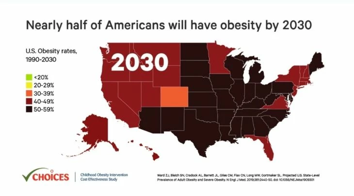 Прогноз по проценту ожирения среди американцев до 2030 года