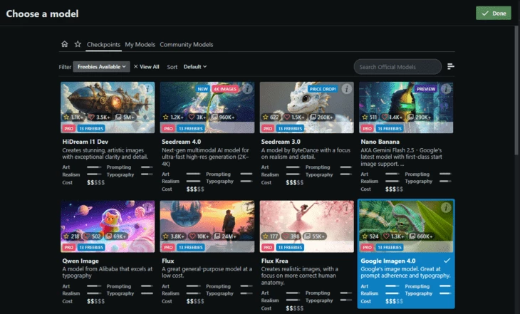 Информация о моделях генерации в NightCafe