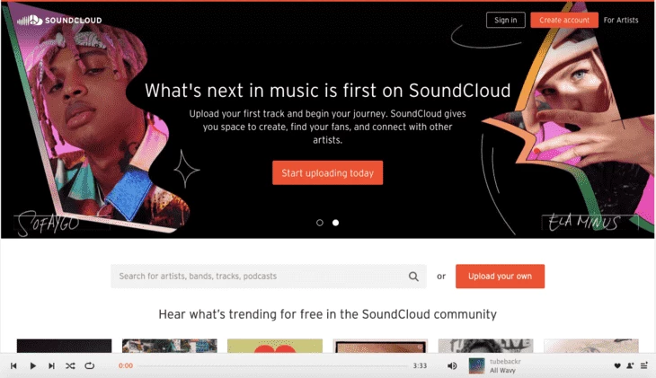 SoundCloud home page
