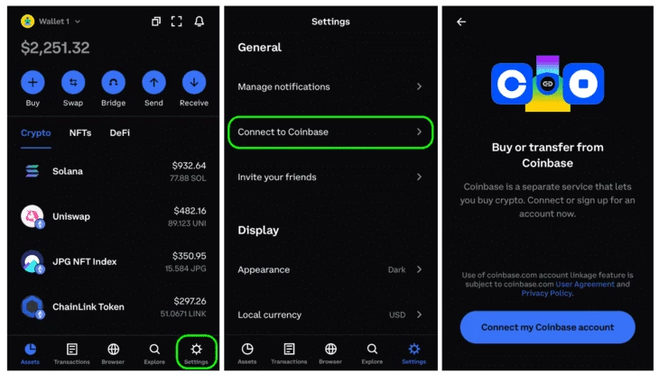 Связка кошелька Coinbase с учетной записью Coinbase.com