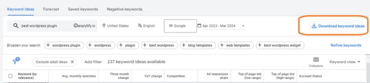 Download keyword ideas