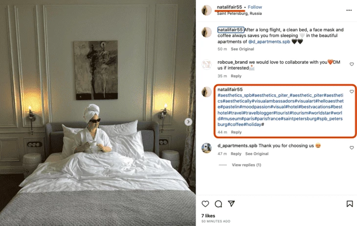 Placing hashtags in the first comment
