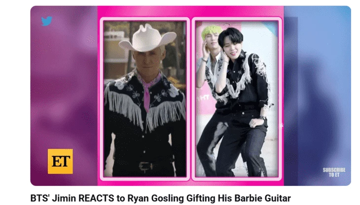 Ryan Gosling and Jimin (source: YouTube, Entertainment Tonight)