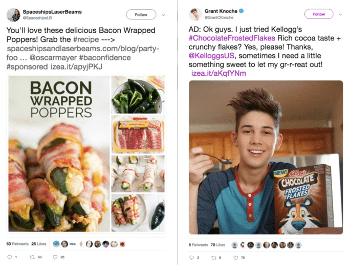 Example of sponsored tweets with affiliate links