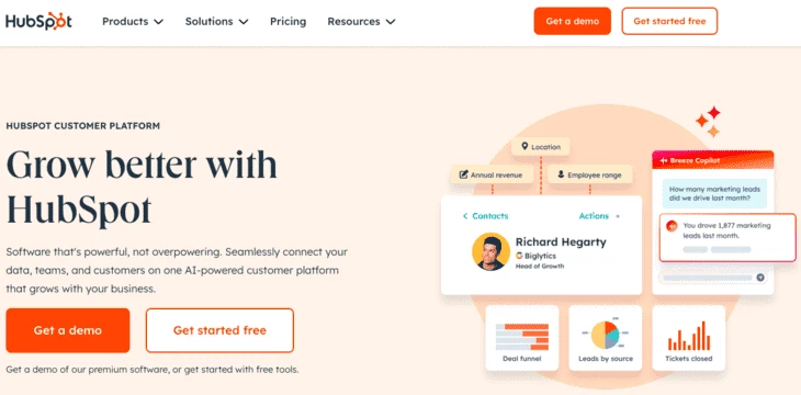 Hubspot homepage