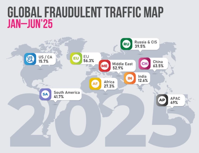 Global fraudulent traffic map (Source: FraudScore)