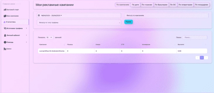 Вкладка «Статистика»