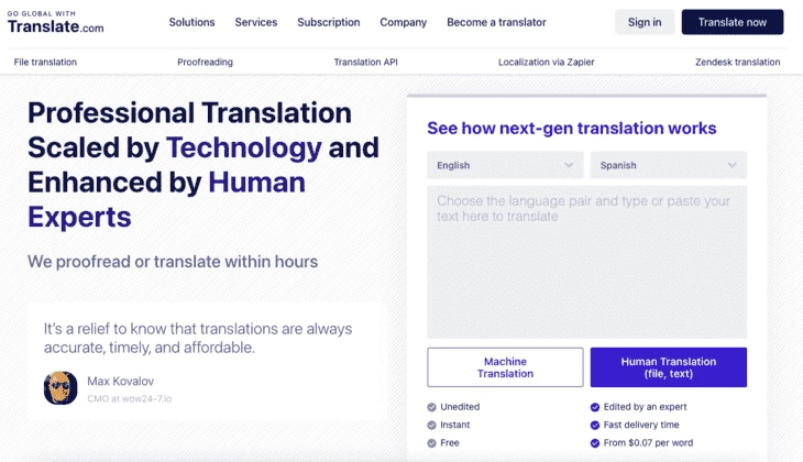 Translate.com homepage