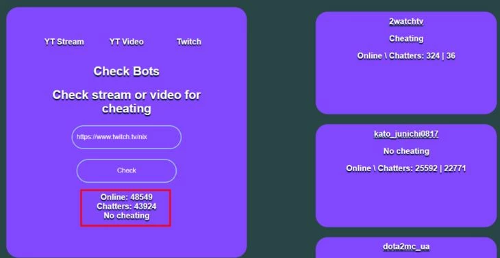 Проверка накрутки с помощью сервиса Check Bots