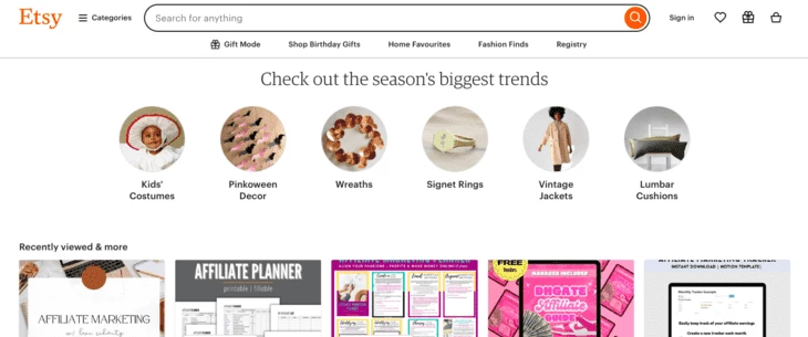 Etsy homepage