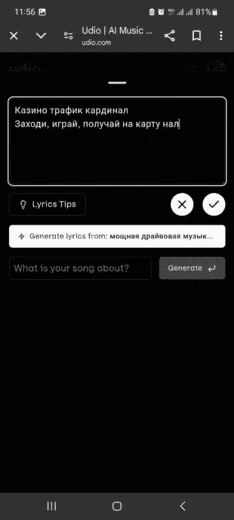 А это уже панель Lyrics, куда можно задать текст песни