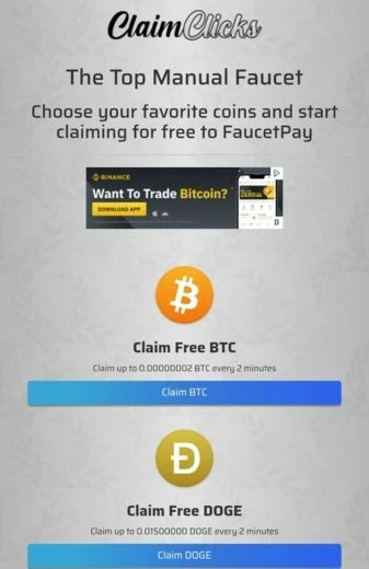 Главная страница сервиса-крана для крипты ClaimClicks 