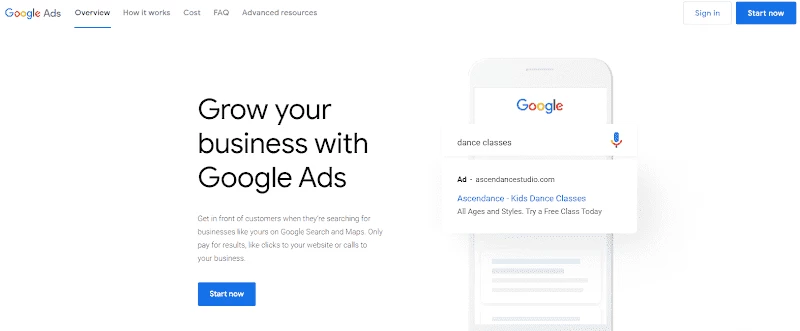 Главная страница сервиса Google Ads
