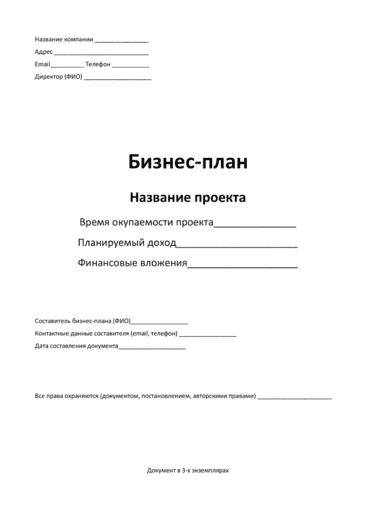 Пример титульного листа бизнес-плана
