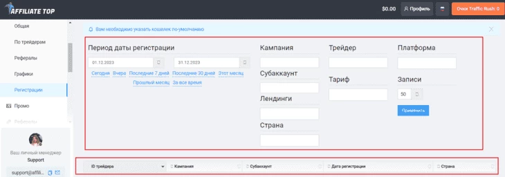 Статистика по регистрациям