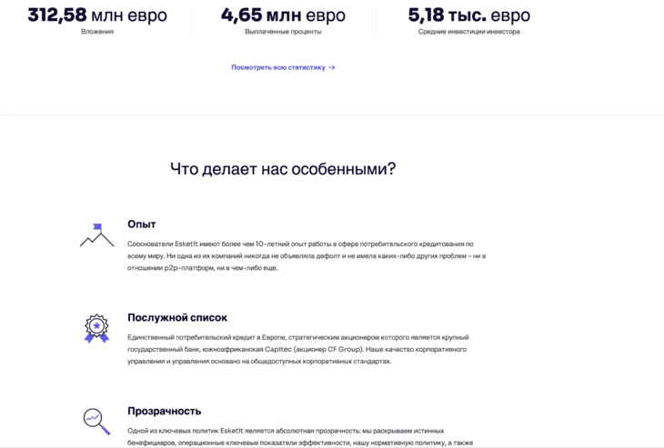 Главная страница сайта платформы Esketit