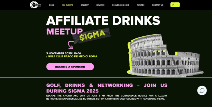 Главная страница конференции AFFILIATE DRINKS MEETUP