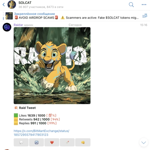 Сообщество Solcat в Телеграме