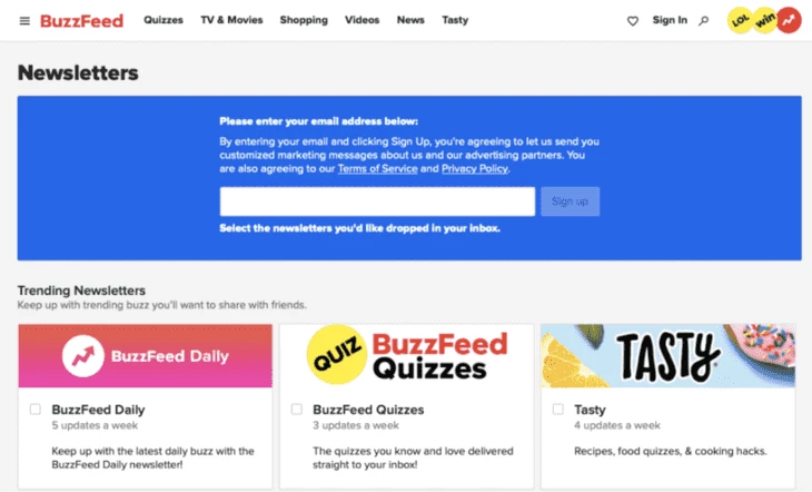 Example of a good email subscription form