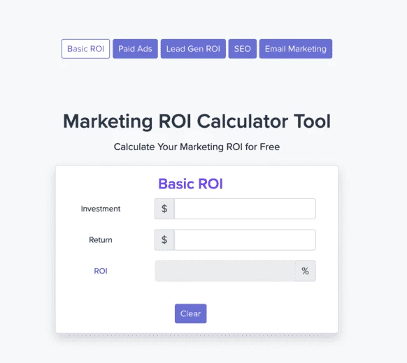 Интерфейс калькулятора ROI